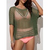 image:imageSidefeel Womens Crochet Tops Short Sleeve Sweater 2025 Fashion Hollow Out Scoop Neck Pullover Knit Tops Cover UpsGreen