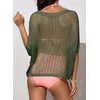 image:imageSidefeel Womens Crochet Tops Short Sleeve Sweater 2025 Fashion Hollow Out Scoop Neck Pullover Knit Tops Cover UpsGreen