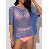 image:imageSidefeel Womens Crochet Tops Short Sleeve Sweater 2025 Fashion Hollow Out Scoop Neck Pullover Knit Tops Cover UpsLight Blue