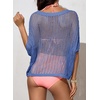image:imageSidefeel Womens Crochet Tops Short Sleeve Sweater 2025 Fashion Hollow Out Scoop Neck Pullover Knit Tops Cover UpsLight Blue