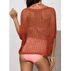 image:imageSidefeel Womens Crochet Tops Short Sleeve Sweater 2025 Fashion Hollow Out Scoop Neck Pullover Knit Tops Cover UpsRed
