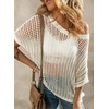 image:imageSidefeel Womens Crochet Tops Short Sleeve Sweater 2025 Fashion Hollow Out Scoop Neck Pullover Knit Tops Cover UpsWhite