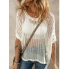 image:imageSidefeel Womens Crochet Tops Short Sleeve Sweater 2025 Fashion Hollow Out Scoop Neck Pullover Knit Tops Cover UpsWhite