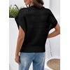image:imageSidefeel Womens Crochet Tops for Women Cap Sleeve Knitted Summer Sweater Pullover Cute Beach Vacation ClothesBlack