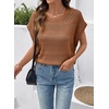 image:imageSidefeel Womens Crochet Tops for Women Cap Sleeve Knitted Summer Sweater Pullover Cute Beach Vacation ClothesCoffee