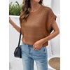 image:imageSidefeel Womens Crochet Tops for Women Cap Sleeve Knitted Summer Sweater Pullover Cute Beach Vacation ClothesCoffee