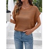 image:imageSidefeel Womens Crochet Tops for Women Cap Sleeve Knitted Summer Sweater Pullover Cute Beach Vacation ClothesCoffee