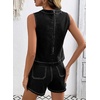 image:imageSidefeel Womens Denim Set Summer 2 Piece Short Sets Sleeveless Jean Top High Waisted Denim ShortsBlack