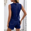 image:imageSidefeel Womens Denim Set Summer 2 Piece Short Sets Sleeveless Jean Top High Waisted Denim ShortsBluing