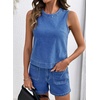image:imageSidefeel Womens Denim Set Summer 2 Piece Short Sets Sleeveless Jean Top High Waisted Denim ShortsLight Blue