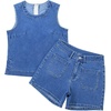 image:imageSidefeel Womens Denim Set Summer 2 Piece Short Sets Sleeveless Jean Top High Waisted Denim ShortsLight Blue
