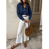 image:imageSidefeel Womens Denim Shirt Ruffled Edge V Neck Casual Long Sleeve 2026 Fall Jean Blouses TopsBluing