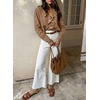 image:imageSidefeel Womens Denim Shirt Ruffled Edge V Neck Casual Long Sleeve 2026 Fall Jean Blouses TopsBrown