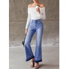 image:imageSidefeel Womens Flare Jeans High Waisted Bell Bottom Stretchy Patch Hem Denim Pants with PocketsDark Blue