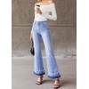 image:imageSidefeel Womens Flare Jeans High Waisted Bell Bottom Stretchy Patch Hem Denim Pants with PocketsIceland Blue