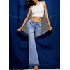 image:imageSidefeel Womens Flare Jeans High Waisted Bell Bottom Stretchy Patch Hem Denim Pants with PocketsLight Blue