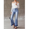 image:imageSidefeel Womens Flare Jeans High Waisted Bell Bottom Stretchy Patch Hem Denim Pants with PocketsLight Blue