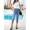 image:imageSidefeel Womens High Waist Jeans Stretchy Skinny Button Down Distressed Cropped Denim Pants with PocketsLight Blue