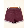 image:imageSidefeel Womens Jean Shorts High Waisted Stretchy Buttoned Folded Hem Zimbaplatinum Denim ShortsBurgundy