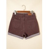 image:imageSidefeel Womens Jean Shorts High Waisted Stretchy Buttoned Folded Hem Zimbaplatinum Denim ShortsCoffee