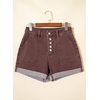 image:imageSidefeel Womens Jean Shorts High Waisted Stretchy Buttoned Folded Hem Zimbaplatinum Denim ShortsCoffee