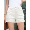image:imageSidefeel Womens Jean Shorts High Waisted Stretchy Buttoned Folded Hem Zimbaplatinum Denim ShortsCream White