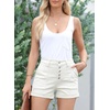 image:imageSidefeel Womens Jean Shorts High Waisted Stretchy Buttoned Folded Hem Zimbaplatinum Denim ShortsCream White