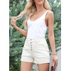 image:imageSidefeel Womens Jean Shorts High Waisted Stretchy Buttoned Folded Hem Zimbaplatinum Denim ShortsCream White