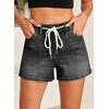image:imageSidefeel Womens Jean Shorts High Waisted Stretchy Casual Drawstring Denim Shorts with PocketsBlack