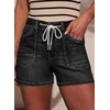 image:imageSidefeel Womens Jean Shorts High Waisted Stretchy Casual Drawstring Denim Shorts with PocketsBlack