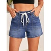 image:imageSidefeel Womens Jean Shorts High Waisted Stretchy Casual Drawstring Denim Shorts with PocketsBlue