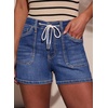 image:imageSidefeel Womens Jean Shorts High Waisted Stretchy Casual Drawstring Denim Shorts with PocketsBlue