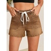 image:imageSidefeel Womens Jean Shorts High Waisted Stretchy Casual Drawstring Denim Shorts with PocketsBrown