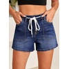 image:imageSidefeel Womens Jean Shorts High Waisted Stretchy Casual Drawstring Denim Shorts with PocketsDeep Blue