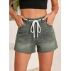 image:imageSidefeel Womens Jean Shorts High Waisted Stretchy Casual Drawstring Denim Shorts with PocketsGreen