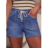 image:imageSidefeel Womens Jean Shorts High Waisted Stretchy Casual Drawstring Denim Shorts with PocketsLight Blue