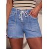 image:imageSidefeel Womens Jean Shorts High Waisted Stretchy Casual Drawstring Denim Shorts with PocketsSky Blue