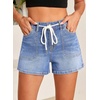 image:imageSidefeel Womens Jean Shorts High Waisted Stretchy Casual Drawstring Denim Shorts with PocketsSky Blue