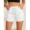 image:imageSidefeel Womens Jean Shorts High Waisted Stretchy Casual Drawstring Denim Shorts with PocketsWhite