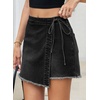 image:imageSidefeel Womens Jean Skirt High Waisted Raw Hem Stretchy Asymmetrical Side Tie Wrap Denim Mini SkortBlack