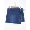 image:imageSidefeel Womens Jean Skirt High Waisted Raw Hem Stretchy Asymmetrical Side Tie Wrap Denim Mini SkortBluing