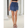 image:imageSidefeel Womens Jean Skirt High Waisted Raw Hem Stretchy Asymmetrical Side Tie Wrap Denim Mini SkortBluing