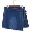 image:imageSidefeel Womens Jean Skirt High Waisted Raw Hem Stretchy Asymmetrical Side Tie Wrap Denim Mini SkortDark Blue
