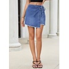 image:imageSidefeel Womens Jean Skirt High Waisted Raw Hem Stretchy Asymmetrical Side Tie Wrap Denim Mini SkortLight Blue