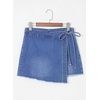 image:imageSidefeel Womens Jean Skirt High Waisted Raw Hem Stretchy Asymmetrical Side Tie Wrap Denim Mini SkortLight Blue