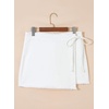 image:imageSidefeel Womens Jean Skirt High Waisted Raw Hem Stretchy Asymmetrical Side Tie Wrap Denim Mini SkortWhite