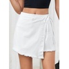 image:imageSidefeel Womens Jean Skirt High Waisted Raw Hem Stretchy Asymmetrical Side Tie Wrap Denim Mini SkortWhite