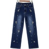 image:imageSidefeel Womens Straight Leg Embroidered Jeans High Waisted Stretchy Wide Leg Denim PantsBluing