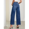 image:imageSidefeel Womens Straight Leg Embroidered Jeans High Waisted Stretchy Wide Leg Denim PantsDark Blue