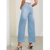 image:imageSidefeel Womens Straight Leg Embroidered Jeans High Waisted Stretchy Wide Leg Denim PantsIceland Blue
